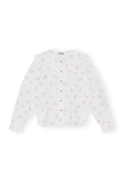 Store GANNI Bedrucktes Hemd Mit Ruschenkragen Aus Cotton Seedpearl