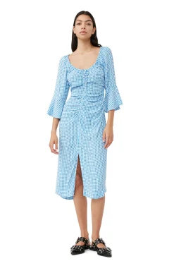 Best Sale GANNI Bedrucktes Krepp-Midikleid Mit U-Ausschnitt Strong Blue