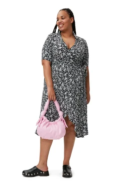 Discount GANNI Bedrucktes Krepp-Wickelkleid Black
