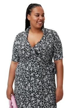 Discount GANNI Bedrucktes Krepp-Wickelkleid Black