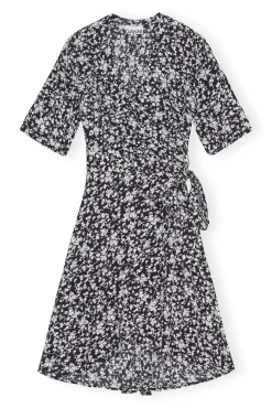 Discount GANNI Bedrucktes Krepp-Wickelkleid Black