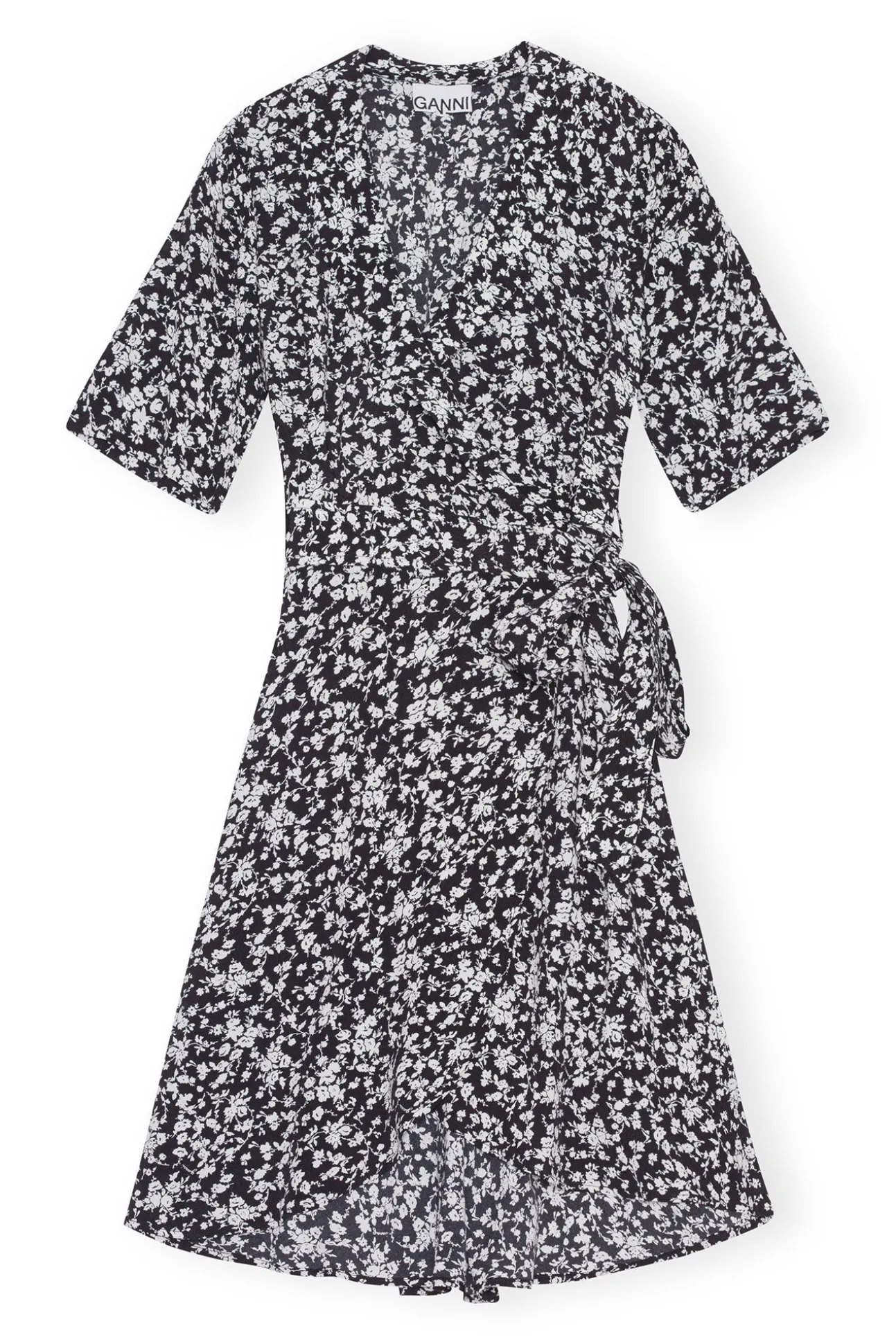 Discount GANNI Bedrucktes Krepp-Wickelkleid Black