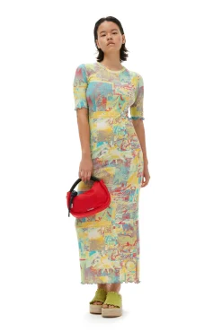 Flash Sale GANNI Bedrucktes Maxikleid Aus Rib Jersey Multicolour