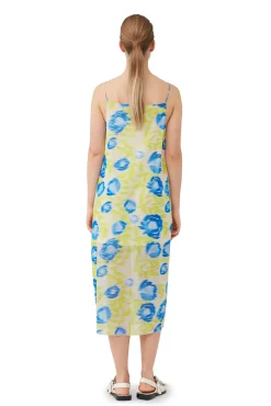 Store GANNI Bedrucktes Mesh-Slip-Kleid Strong Blue