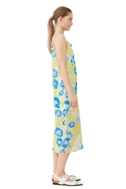 Store GANNI Bedrucktes Mesh-Slip-Kleid Strong Blue