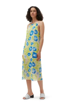 Store GANNI Bedrucktes Mesh-Slip-Kleid Strong Blue