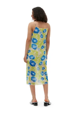 Store GANNI Bedrucktes Mesh-Slip-Kleid Strong Blue