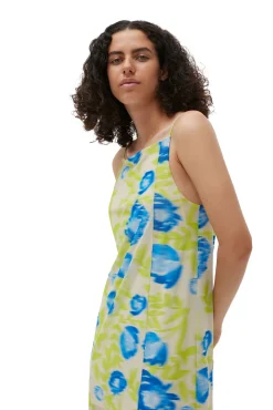 Store GANNI Bedrucktes Mesh-Slip-Kleid Strong Blue