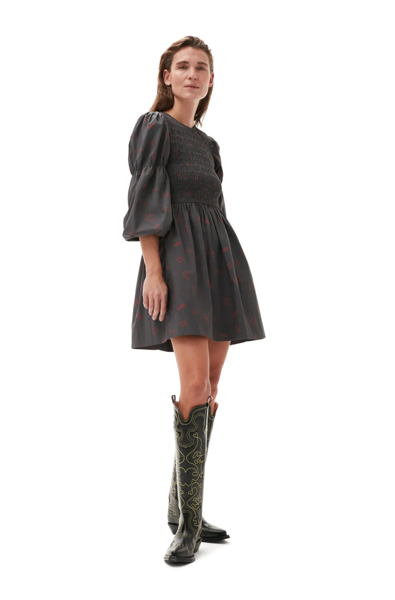 Cheap GANNI Bedrucktes Minikleid Aus Cotton Volcanic Ash