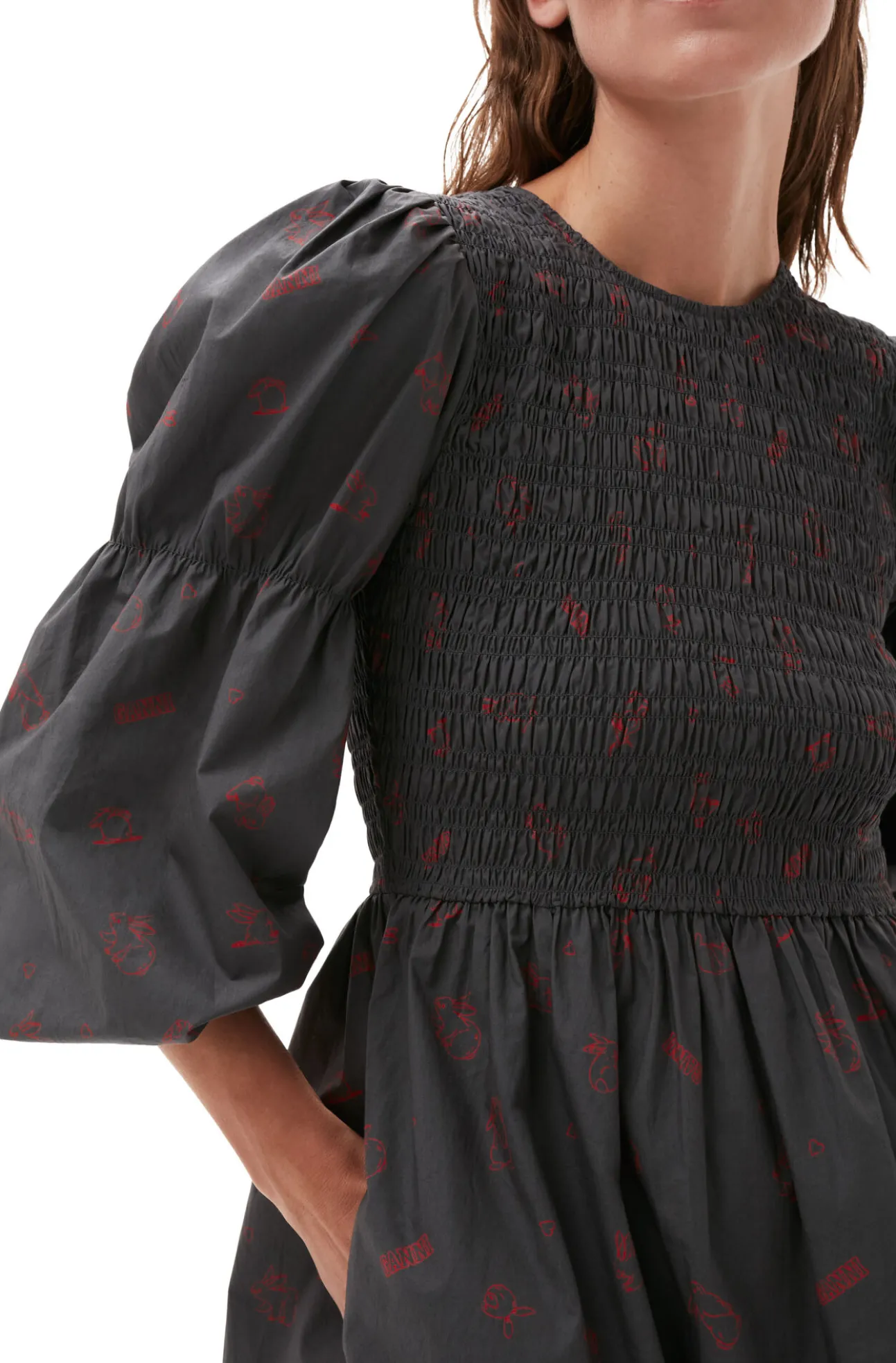 Cheap GANNI Bedrucktes Minikleid Aus Cotton Volcanic Ash
