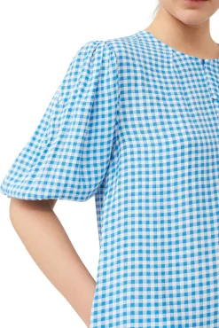 Fashion GANNI Bedrucktes Minikleid Aus Krepp Strong Blue