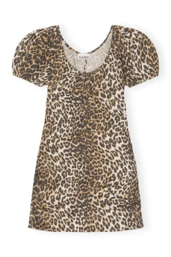 Clearance GANNI Bedrucktes Minikleid Mit U-Ausschnitt Big Leopard Almond Milk