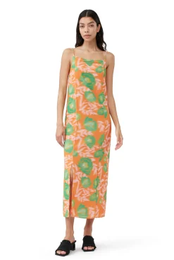 Best GANNI Bedrucktes Slipkleid Aus Leichtem Crepe Vibrant Orange