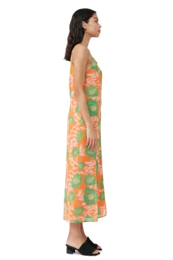 Best GANNI Bedrucktes Slipkleid Aus Leichtem Crepe Vibrant Orange