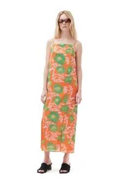 Best GANNI Bedrucktes Slipkleid Aus Leichtem Crepe Vibrant Orange