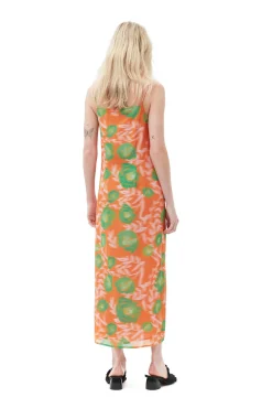 Best GANNI Bedrucktes Slipkleid Aus Leichtem Crepe Vibrant Orange