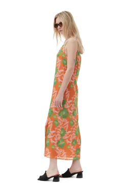 Best GANNI Bedrucktes Slipkleid Aus Leichtem Crepe Vibrant Orange