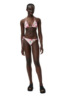 Shop GANNI Bedrucktes String-Bikinioberteil Sugar Plum