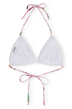 Shop GANNI Bedrucktes String-Bikinioberteil Sugar Plum