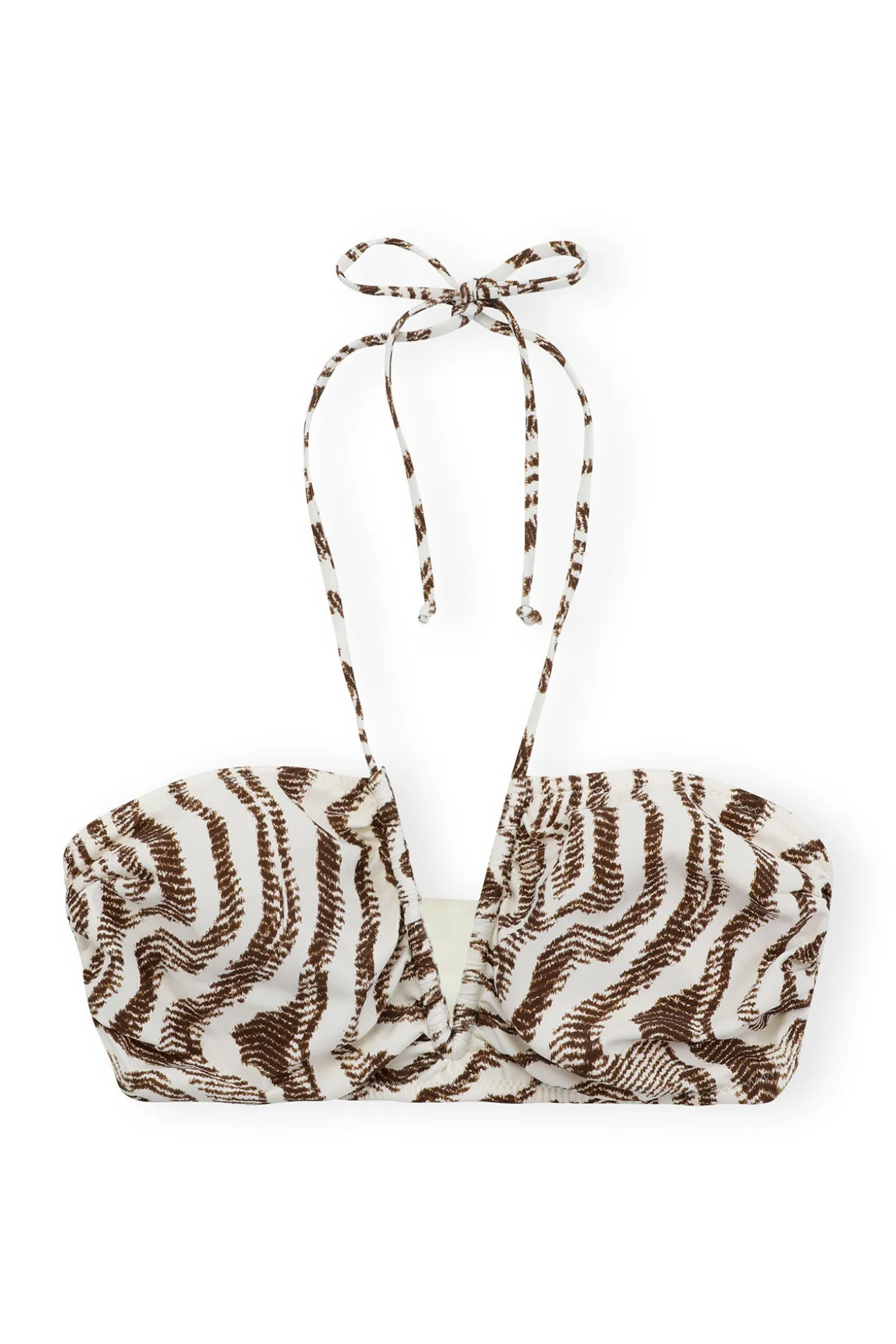 Outlet GANNI Bedrucktes V-String-Bikinioberteil Aus Recyceltem Material Egret