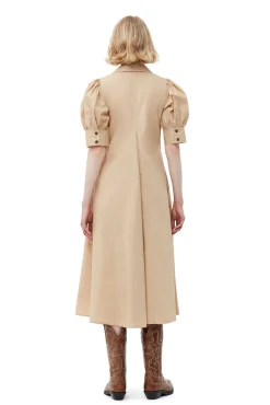 Clearance GANNI Beige Maxikleid Aus Cotton Poplin Mit V-Ausschnitt Curds And Whey