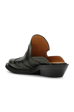Online GANNI Bestickte Westernpantoletten Black/Yellow