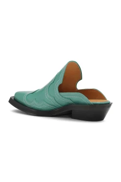Hot GANNI Bestickte Westernpantoletten Bottle Green