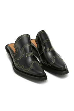 Online GANNI Bestickte Westernpantoletten Black/Yellow