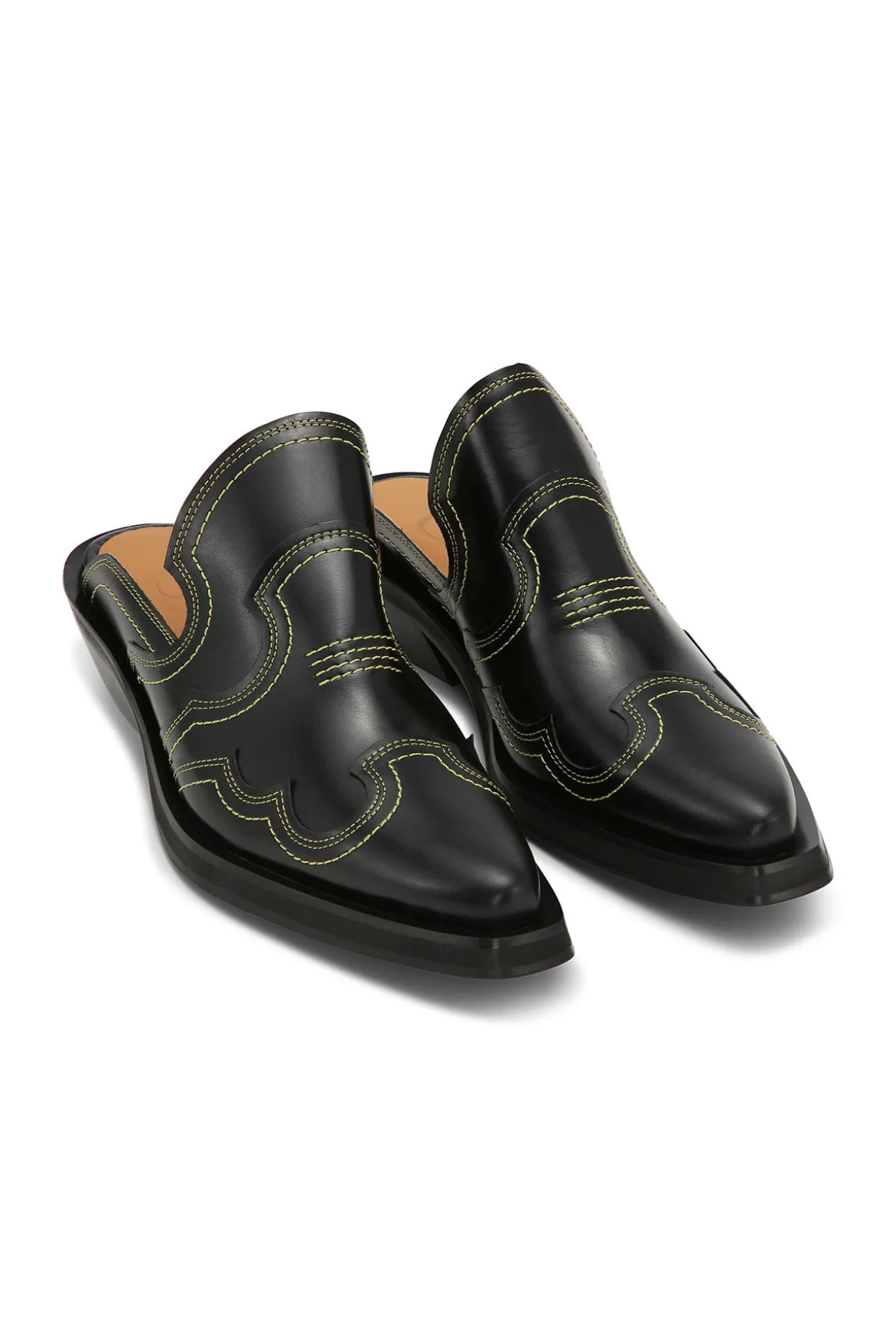 Online GANNI Bestickte Westernpantoletten Black/Yellow