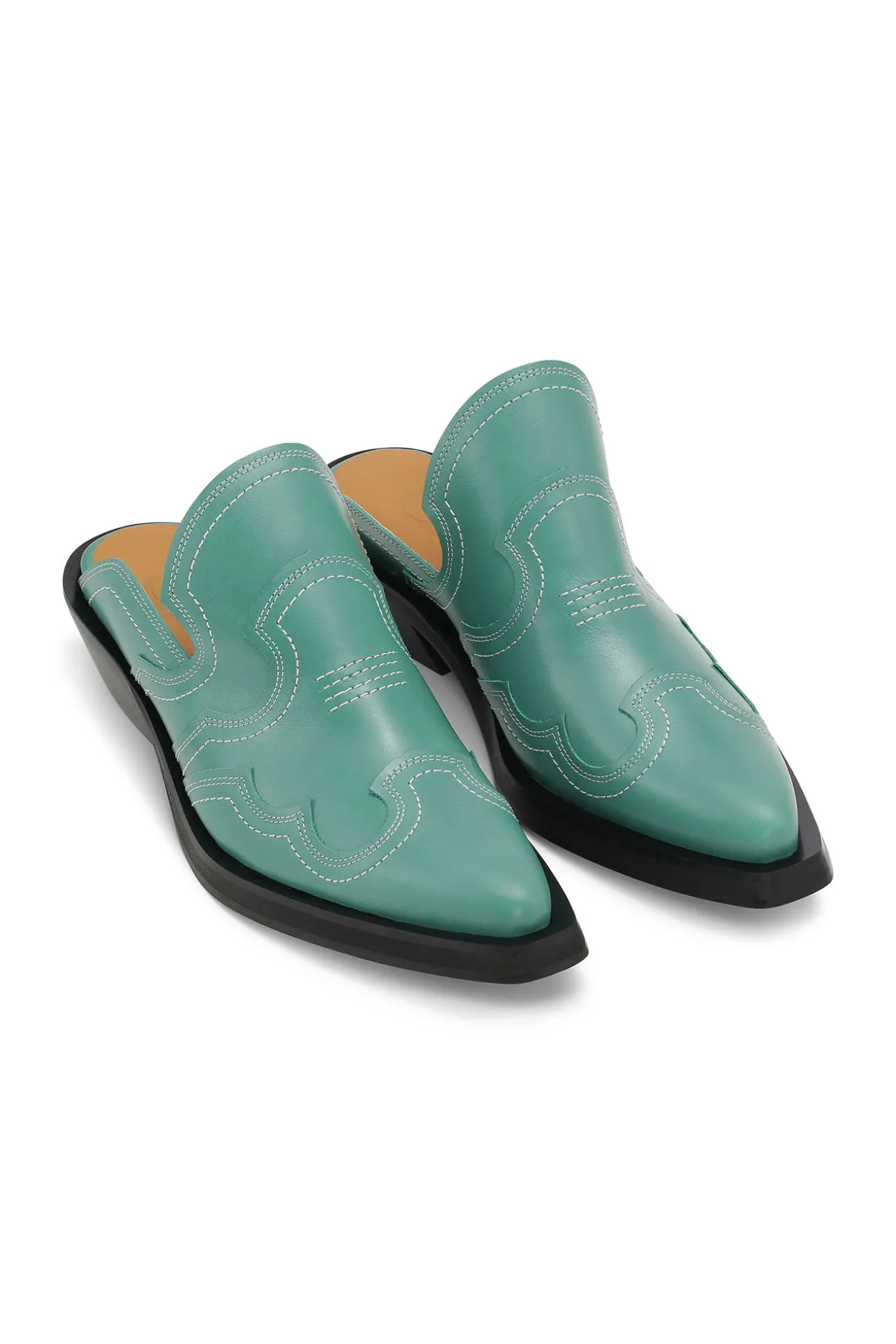 Hot GANNI Bestickte Westernpantoletten Bottle Green