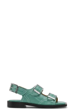 Sale GANNI Bestickte Westernsandalen Bottle Green