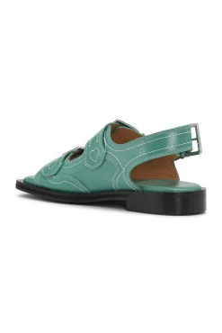 Sale GANNI Bestickte Westernsandalen Bottle Green