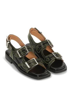 Flash Sale GANNI Bestickte Westernsandalen Black/Yellow