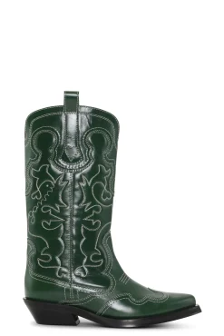 Cheap GANNI Bestickte Westernstiefel Kelly Green