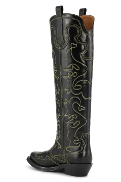Online GANNI Bestickte Westernstiefel Black/Yellow
