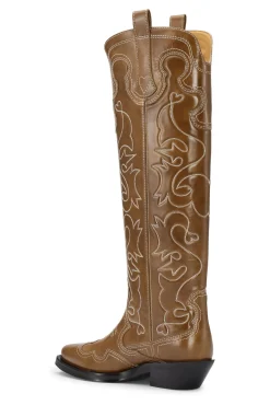 New GANNI Bestickte Westernstiefel Tiger's Eye
