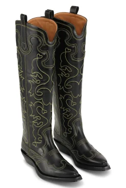 Online GANNI Bestickte Westernstiefel Black/Yellow