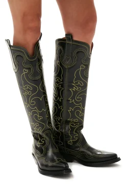 Online GANNI Bestickte Westernstiefel Black/Yellow