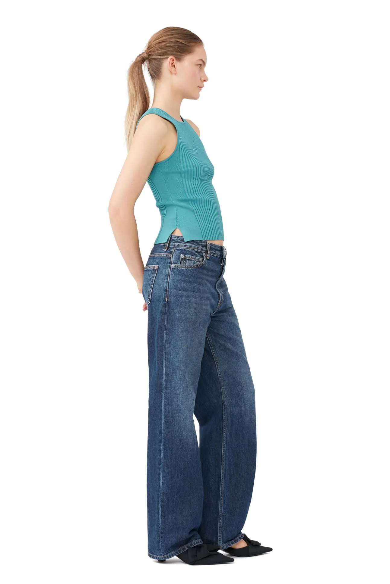 Fashion GANNI Blau Meliertes Top Ohne Armel Lagoon