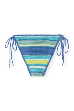 Clearance GANNI Blaue Gehakelte String-Bikinihose Blue Curacao