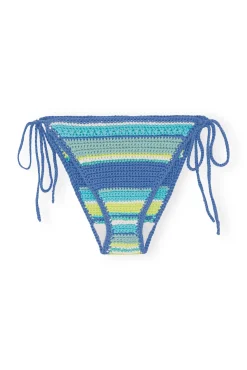 Clearance GANNI Blaue Gehakelte String-Bikinihose Blue Curacao