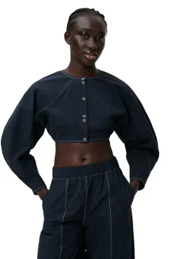Store GANNI Blaue Kreppbluse Mit Abgerundeten Armeln Aus Cotton Sky Captain