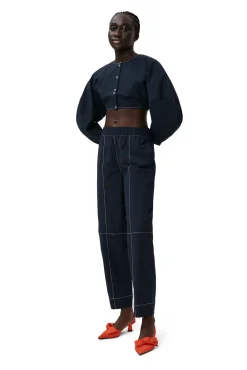 Store GANNI Blaue Kreppbluse Mit Abgerundeten Armeln Aus Cotton Sky Captain