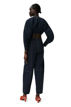 Store GANNI Blaue Kreppbluse Mit Abgerundeten Armeln Aus Cotton Sky Captain