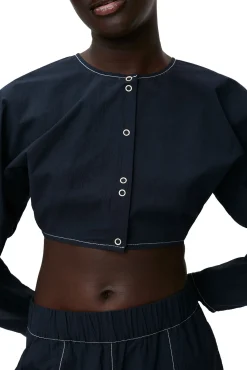 Store GANNI Blaue Kreppbluse Mit Abgerundeten Armeln Aus Cotton Sky Captain