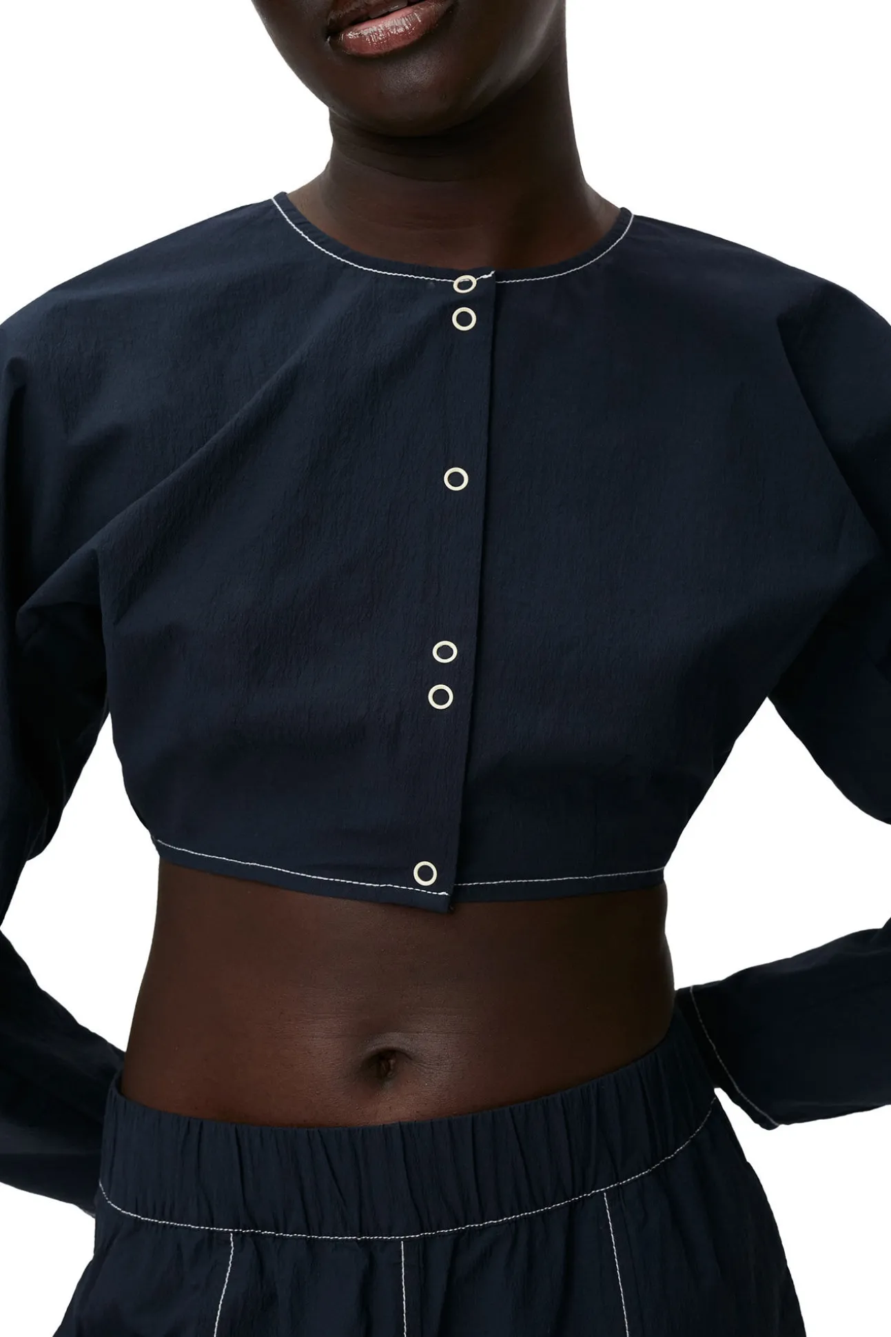 Store GANNI Blaue Kreppbluse Mit Abgerundeten Armeln Aus Cotton Sky Captain