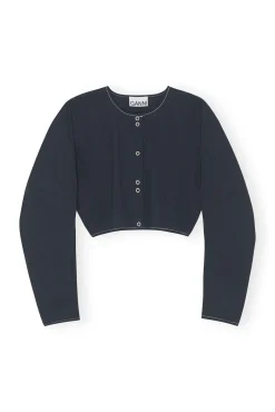 Store GANNI Blaue Kreppbluse Mit Abgerundeten Armeln Aus Cotton Sky Captain