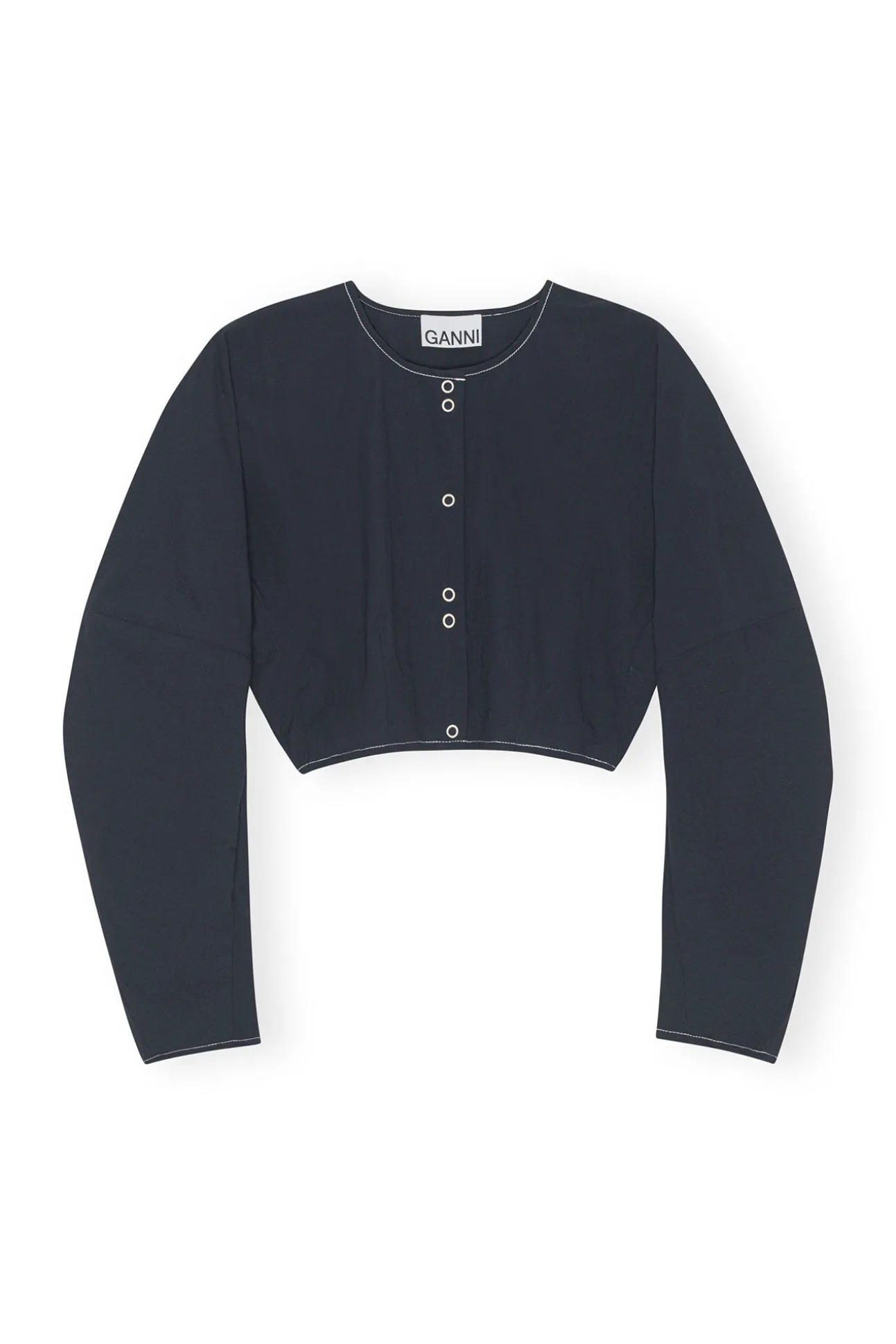 Store GANNI Blaue Kreppbluse Mit Abgerundeten Armeln Aus Cotton Sky Captain