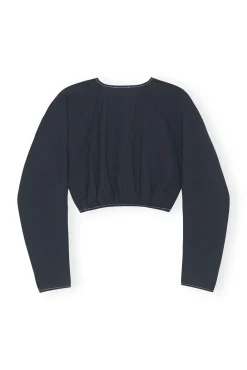 Store GANNI Blaue Kreppbluse Mit Abgerundeten Armeln Aus Cotton Sky Captain