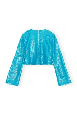 New GANNI Blaue Paillettenbluse Blue Curacao